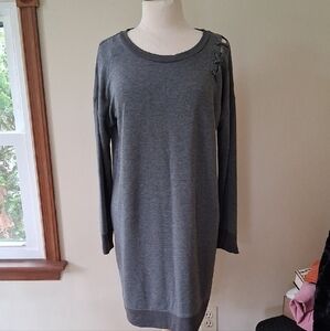 Xersion Gray Raglan Long Sleeve Sweater Dress